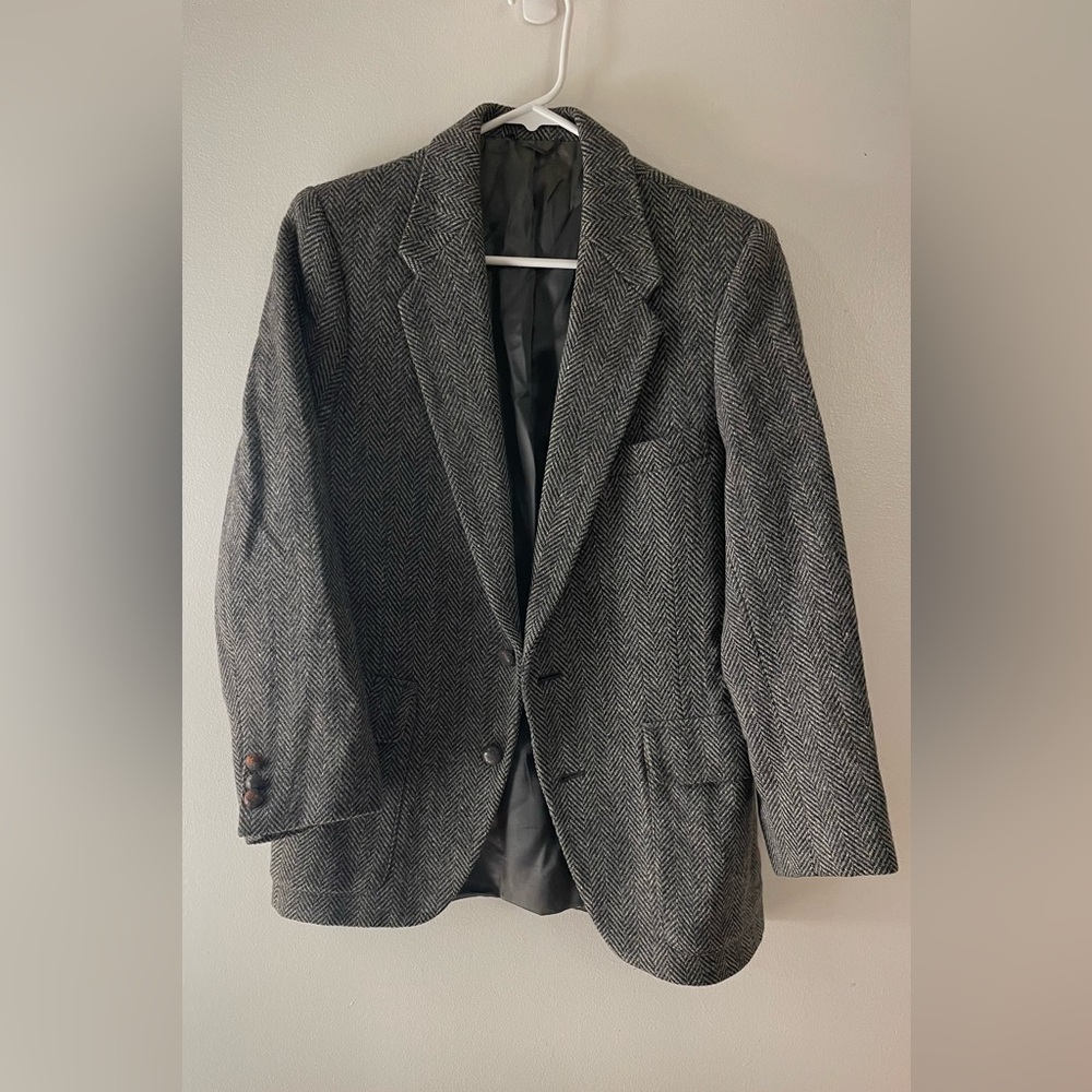 Men's Herringbone 100% Wool Blazer - Gray